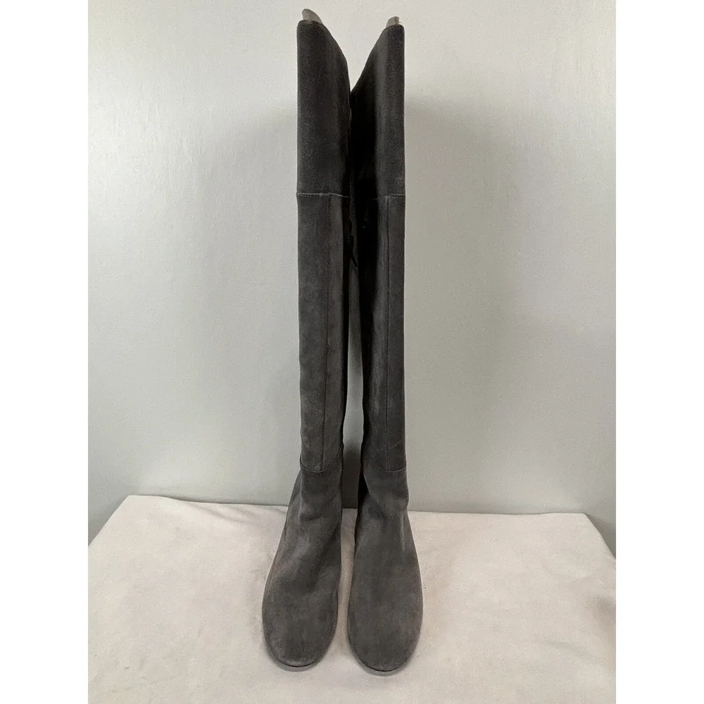 Clarks Gray Barley Ray Suede Over the Knee Boots Size 7.5 Zipper Chunky Heel